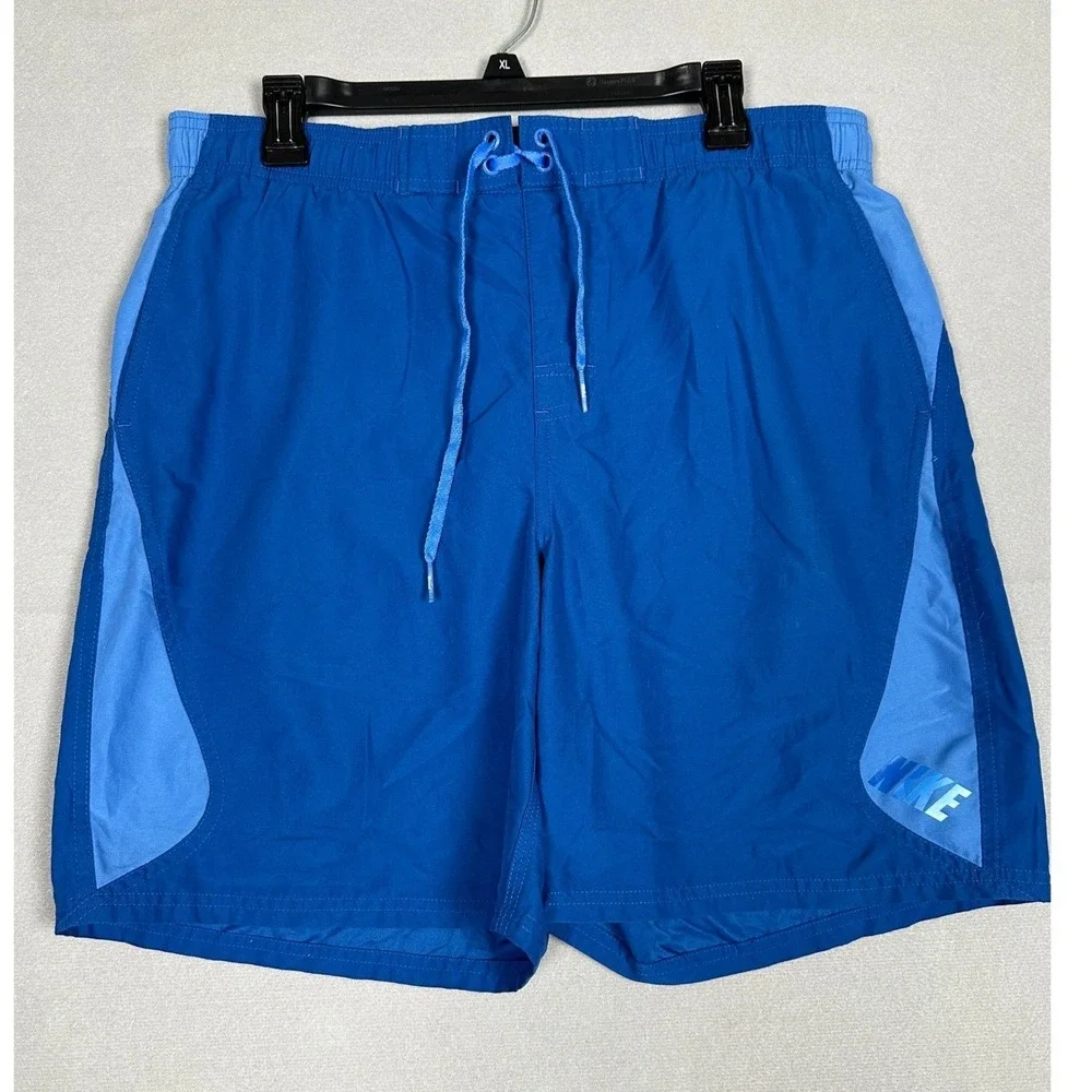 Nike Mens Swim Trunks Medium Blue  Drawstring Colorblock Board Shorts Mesh Lined